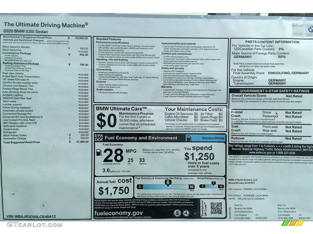 2020 5 Series 530i Sedan - Jet Black / Black photo #17