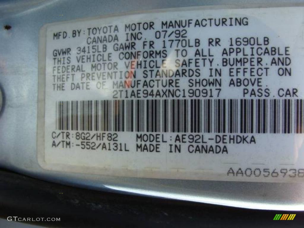 1992 Corolla DX Sedan - Ice Blue Pearl Metallic / Blue photo #15