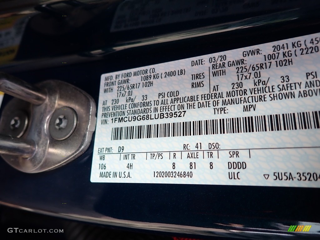 2020 Escape SE 4WD - Dark Persian Green Metallic / Dark Earth Gray photo #16