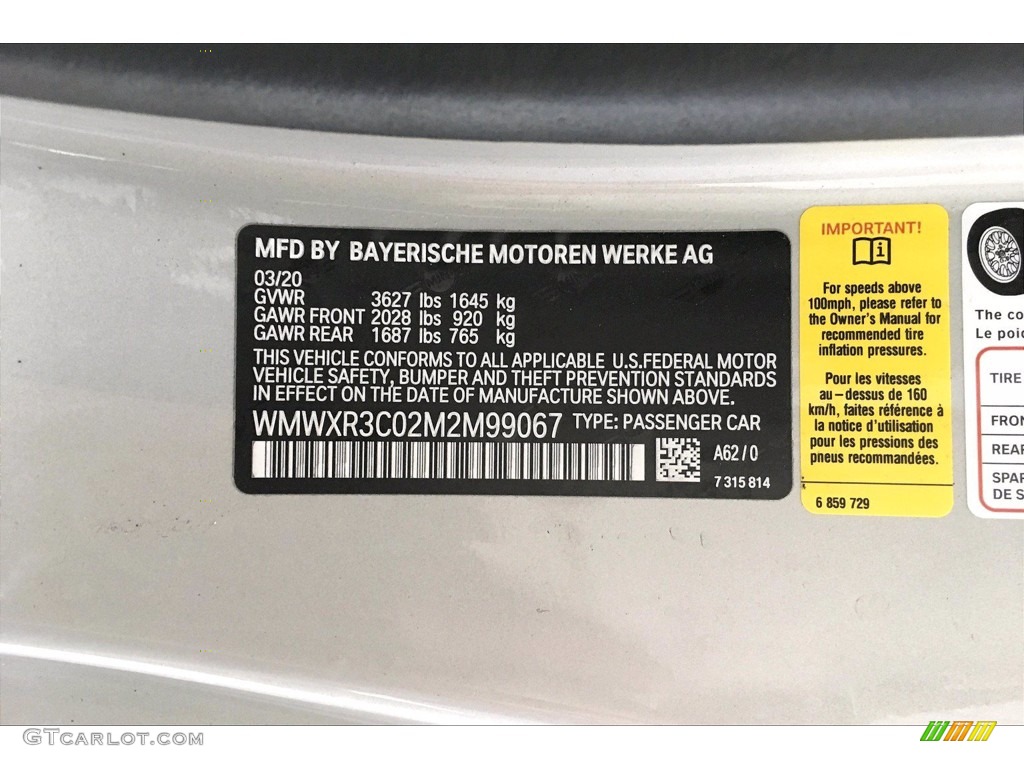 2021 Hardtop Color Code A62 for White Silver Metallic Photo #139552787