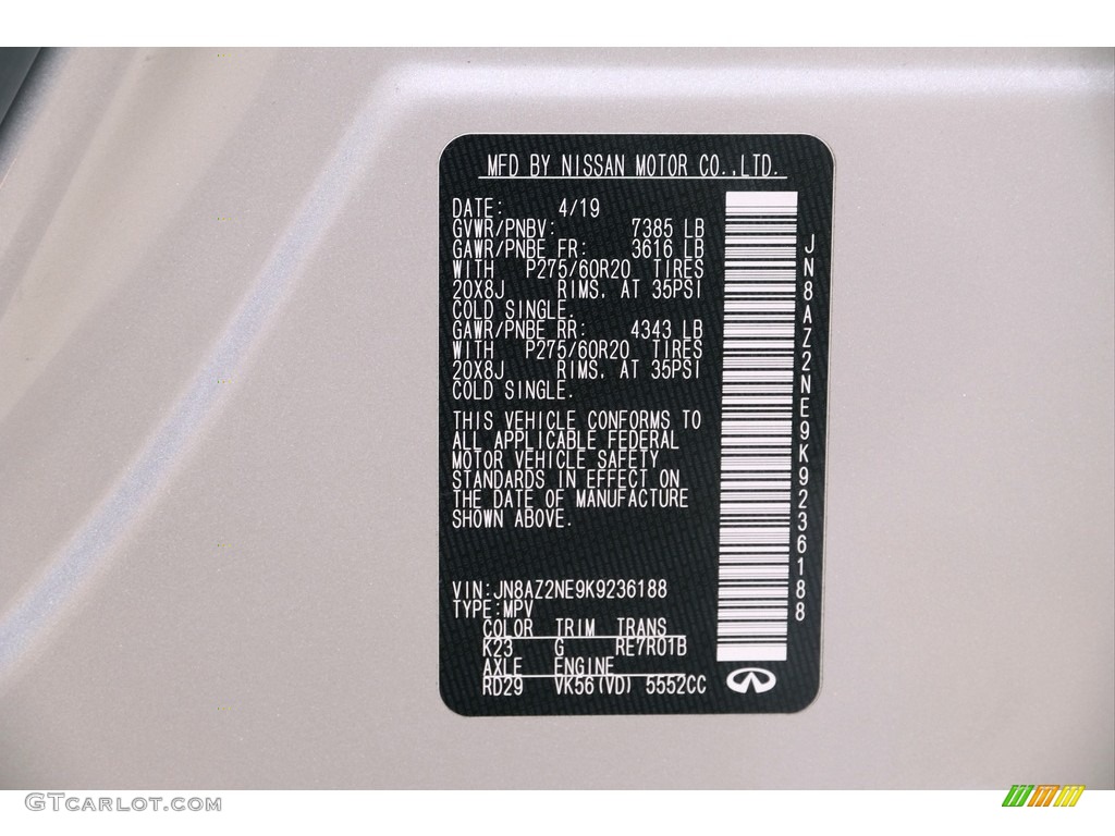 2019 Infiniti QX80 Luxe 4WD Color Code Photos