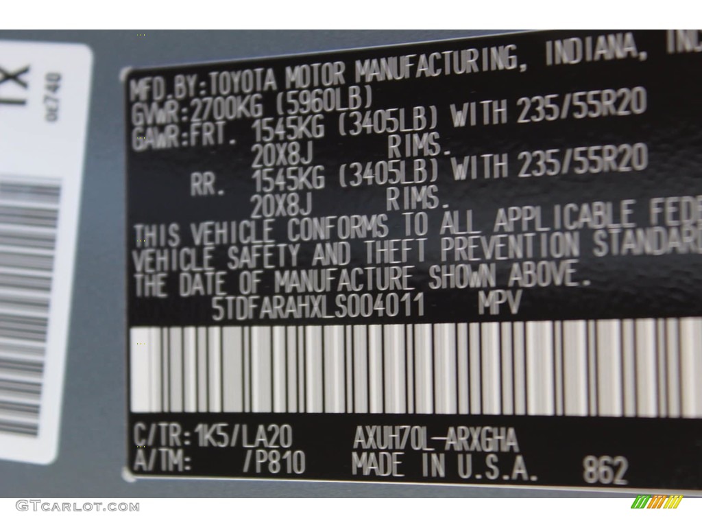 2020 Highlander Color Code 1K5 for Moon Dust Photo #139556819