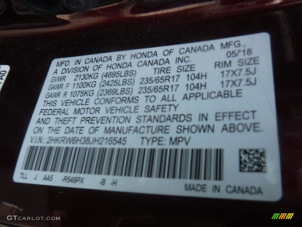 2018 CR-V LX AWD - Basque Red Pearl II / Gray photo #24