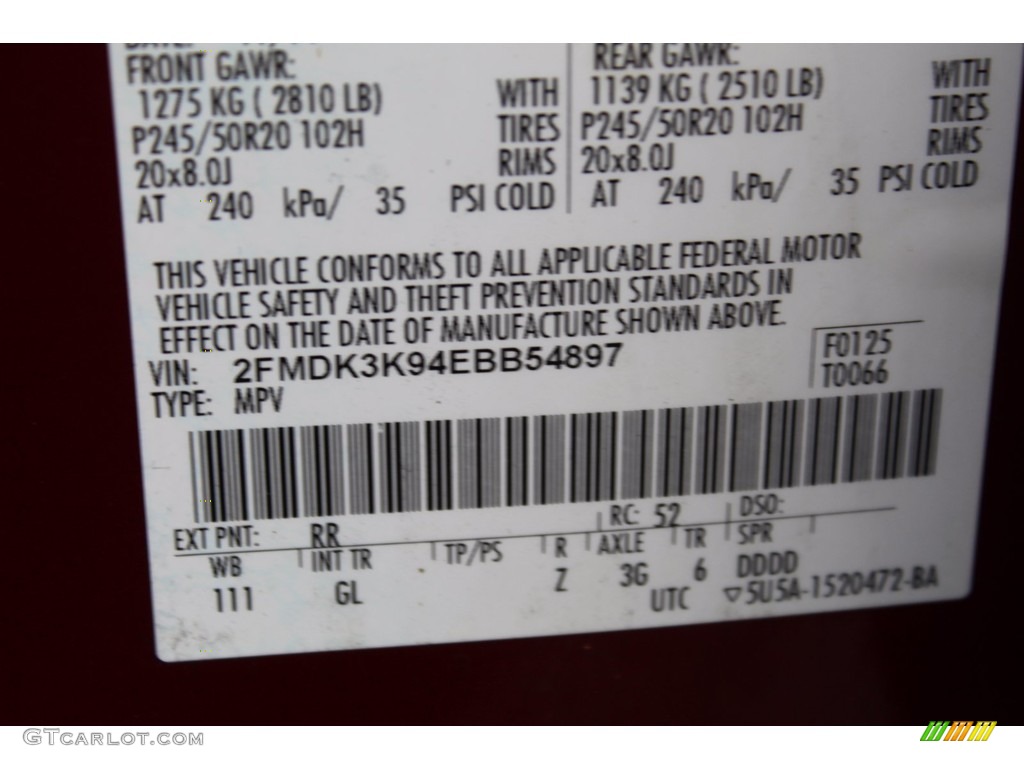 2014 Ford Edge Limited EcoBoost Color Code Photos