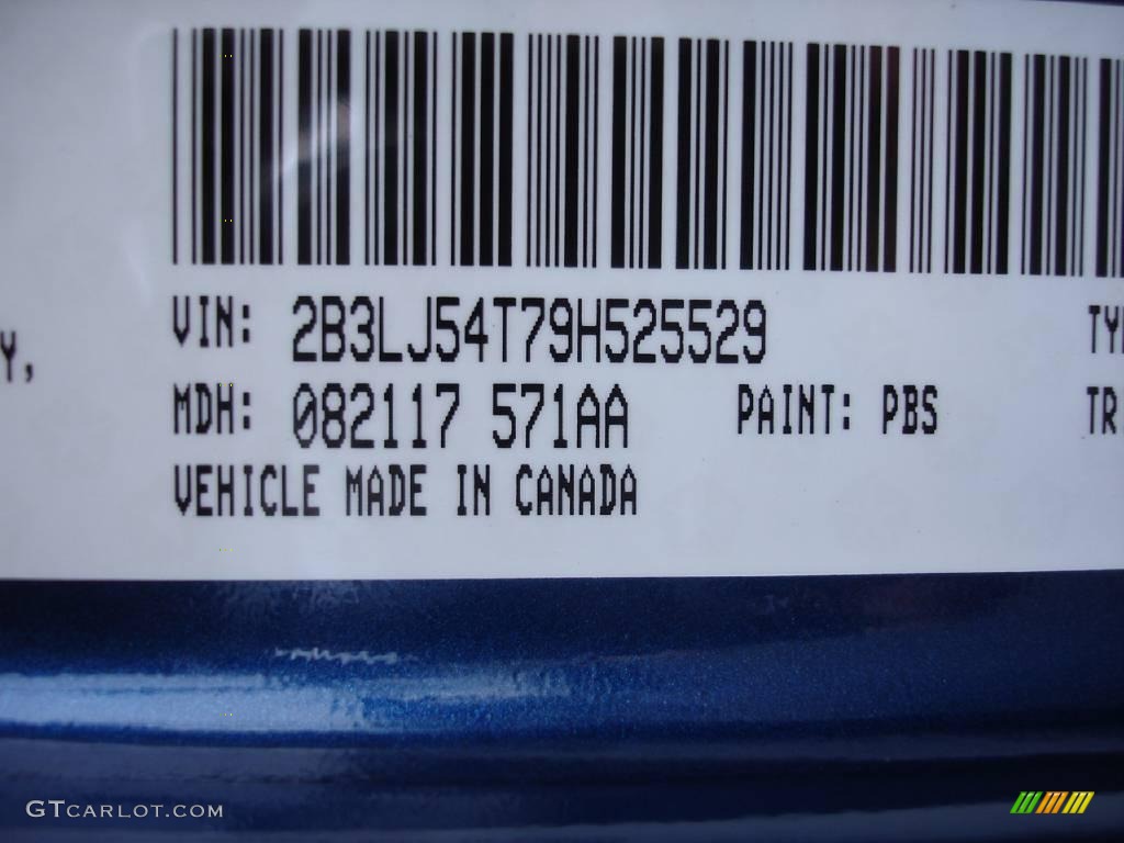 2009 Challenger Color Code PBS for Deep Water Blue Pearl Coat Photo #13957683
