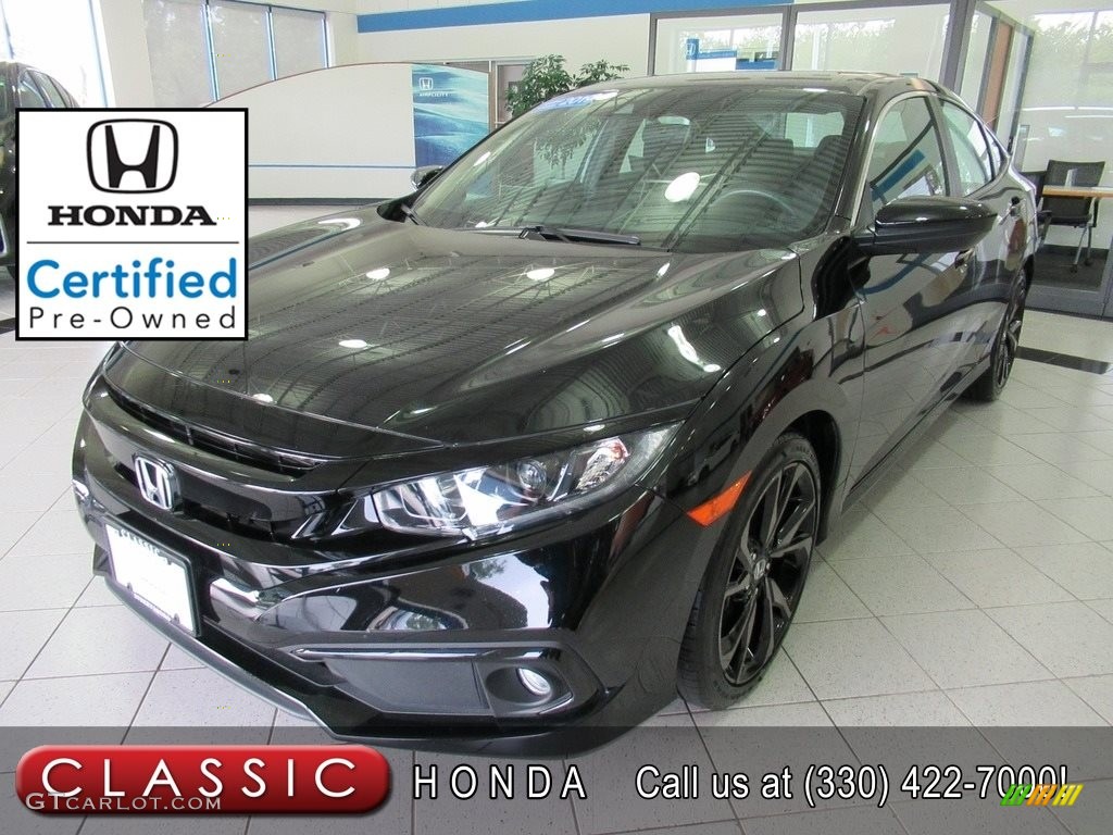 2019 Civic Sport Sedan - Crystal Black Pearl / Black photo #1