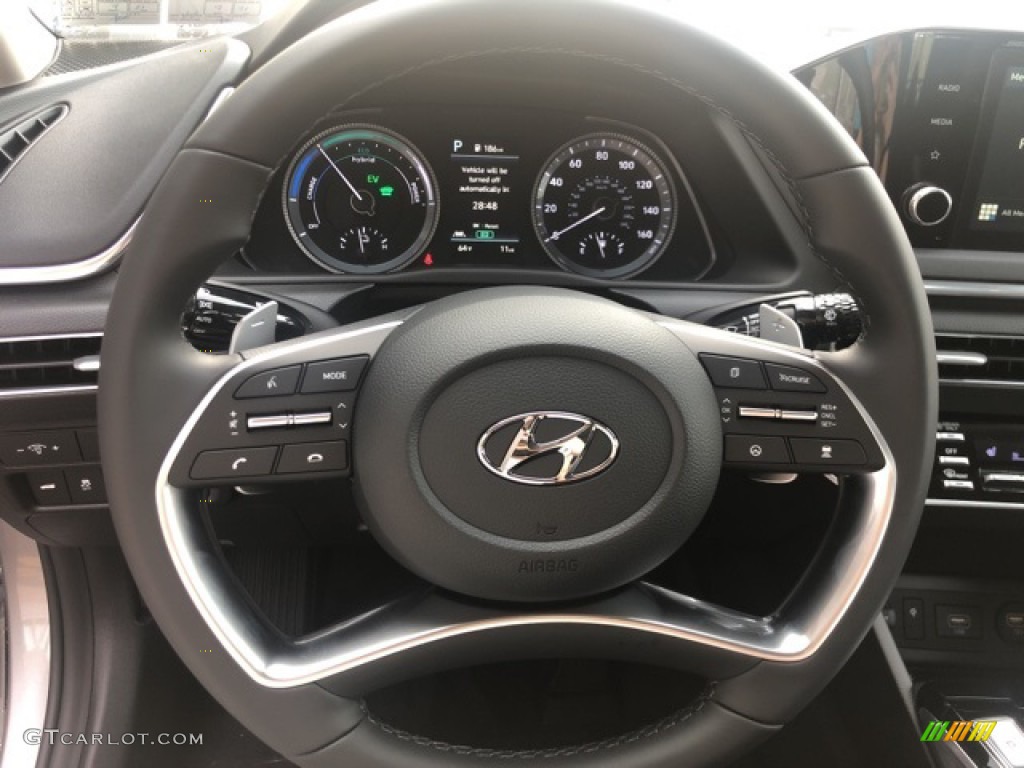 2021 Hyundai Sonata SEL Hybrid Black Steering Wheel Photo #139579035