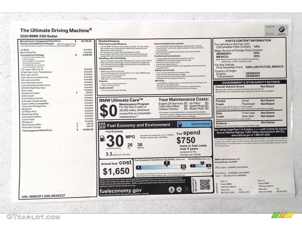 2020 3 Series 330i Sedan - Jet Black / Black photo #17