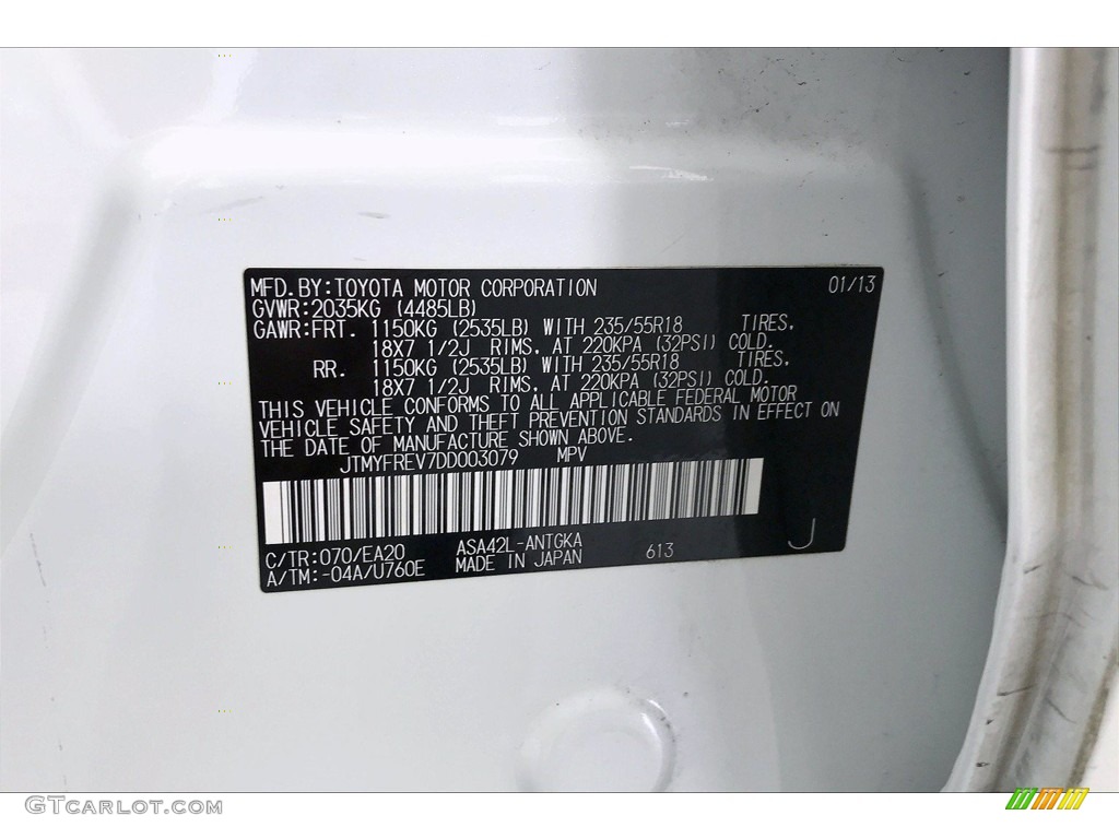 2013 Toyota RAV4 Limited Color Code Photos