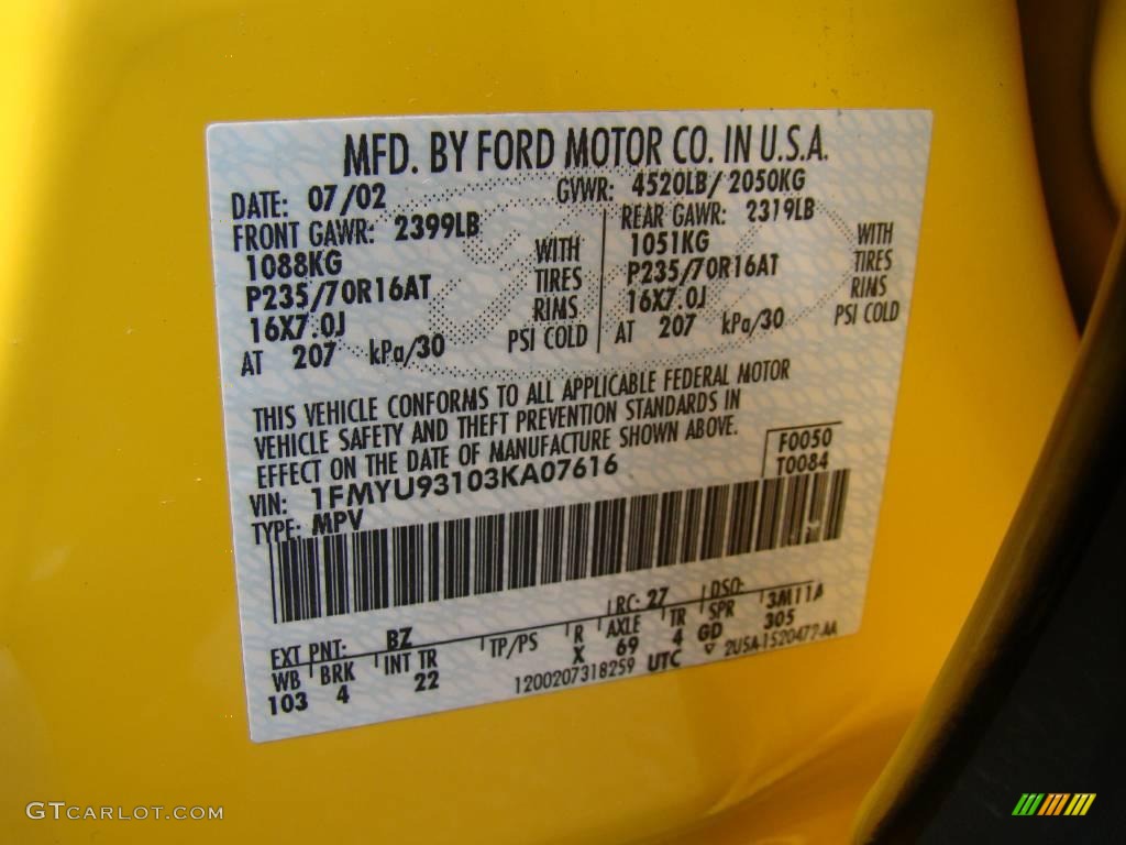 2003 Escape XLT V6 4WD - Chrome Yellow Metallic / Ebony Black photo #19
