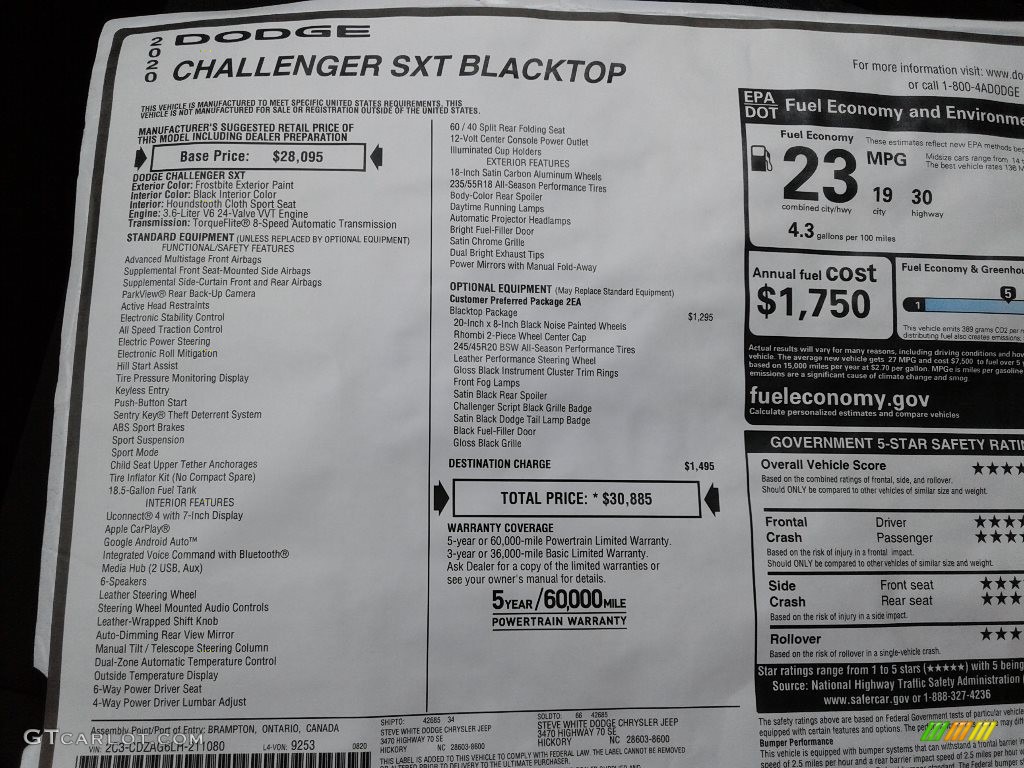 2020 Challenger SXT - Frostbite / Black photo #25