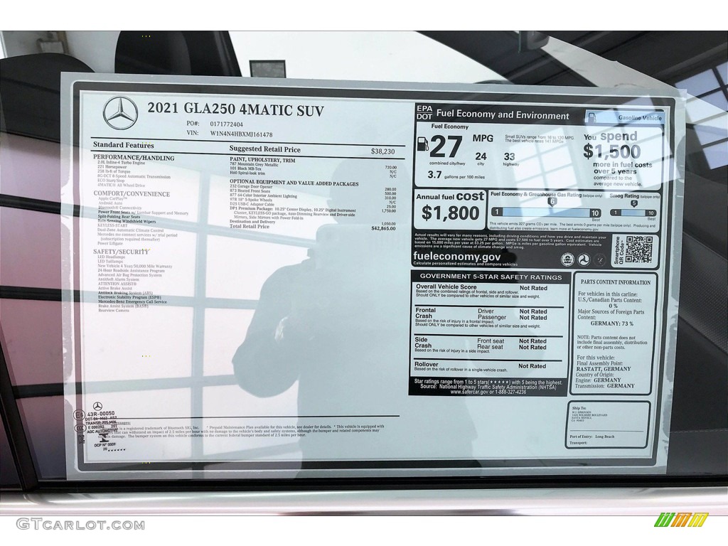 2021 GLA 250 4Matic - Mountain Grey Metallic / Black photo #10