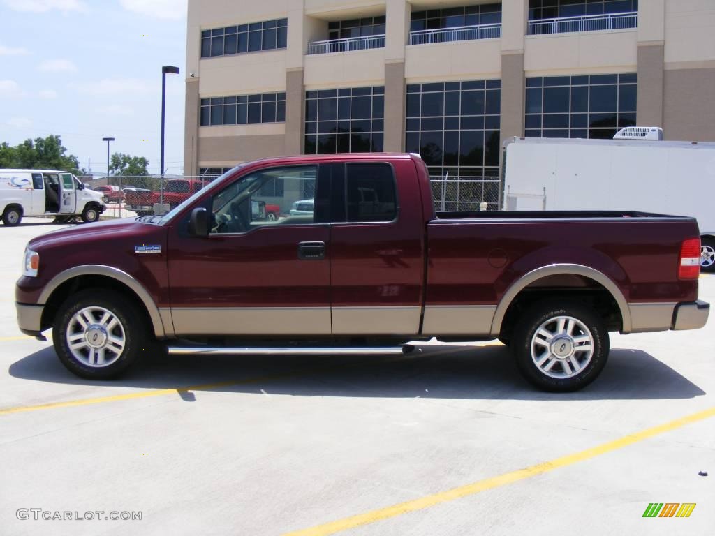 2004 F150 Lariat SuperCab - Dark Toreador Red Metallic / Tan photo #6