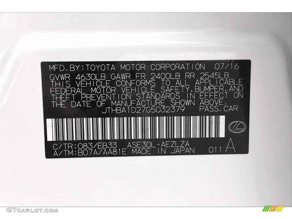 2016 IS Color Code 083 for Ultra White Photo #139603668