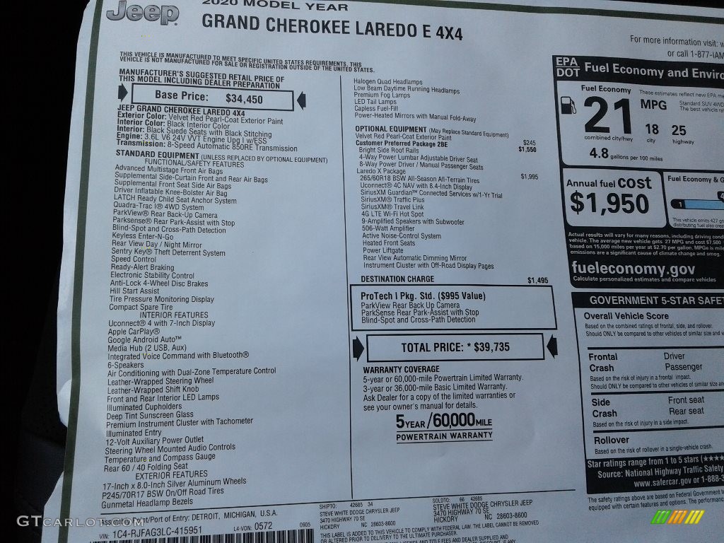 2020 Grand Cherokee Laredo E 4x4 - Velvet Red Pearl / Black photo #30