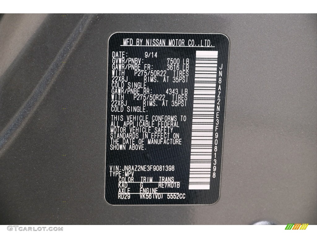 2015 Infiniti QX80 AWD Color Code Photos