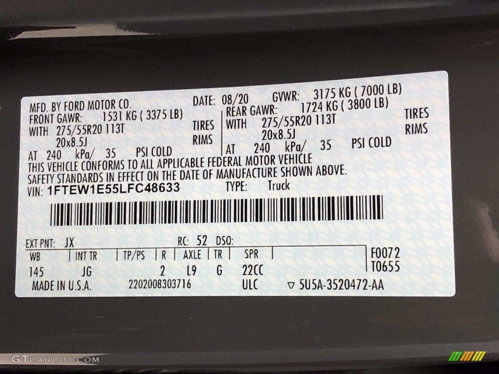 2020 F150 Color Code JX for Lead Foot Photo #139627993