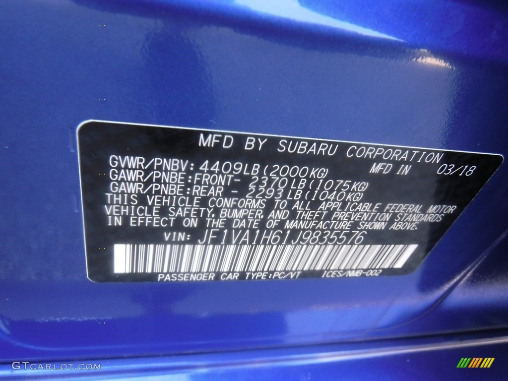 2018 WRX Limited - Lapis Blue Pearl / Carbon Black photo #24