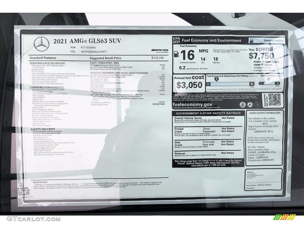2021 Mercedes-Benz GLS 63 AMG 4Matic Window Sticker Photo #139636773