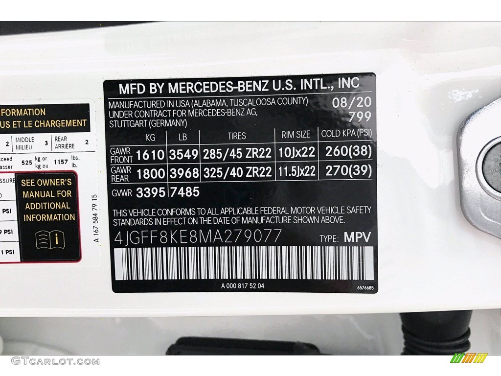 2021 GLS Color Code 799 for designo Diamond White Metallic Photo #139636797