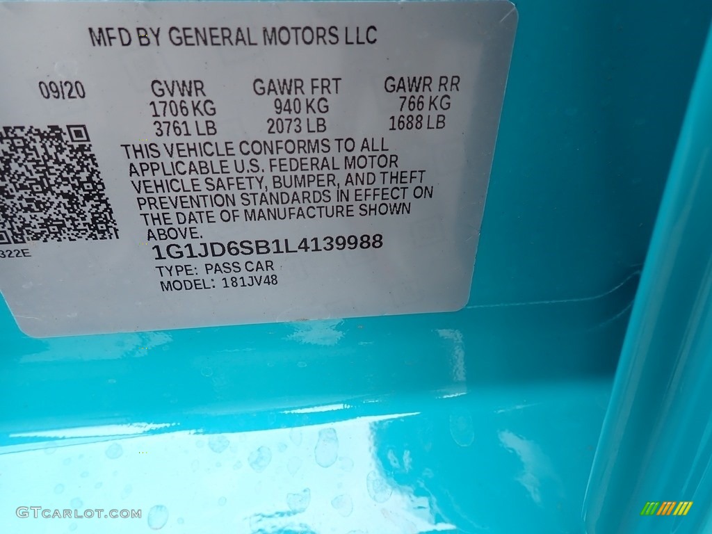 2020 Sonic LT Hatchback - Oasis Blue / Jet Black photo #16