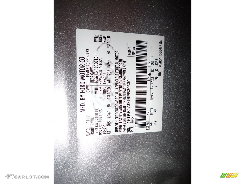 2011 Ranger XL Regular Cab - Silver Metallic / Medium Dark Flint photo #24