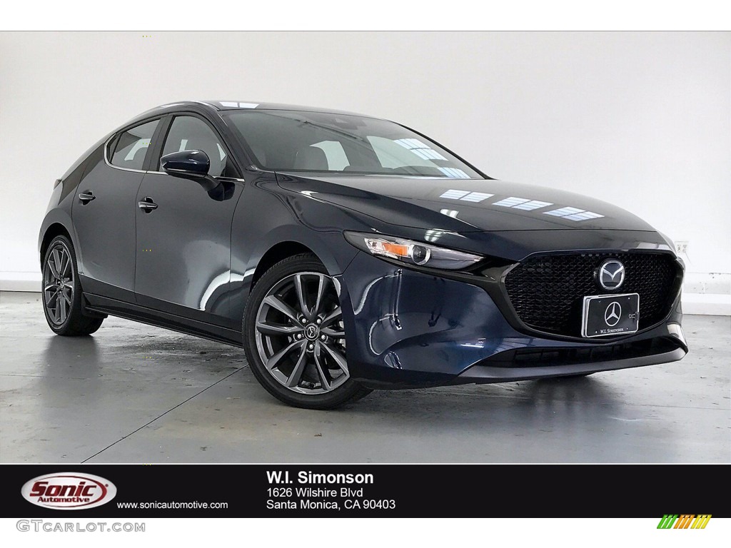 2019 MAZDA3 Hatchback Preferred - Deep Crystal Blue Mica / White photo #1