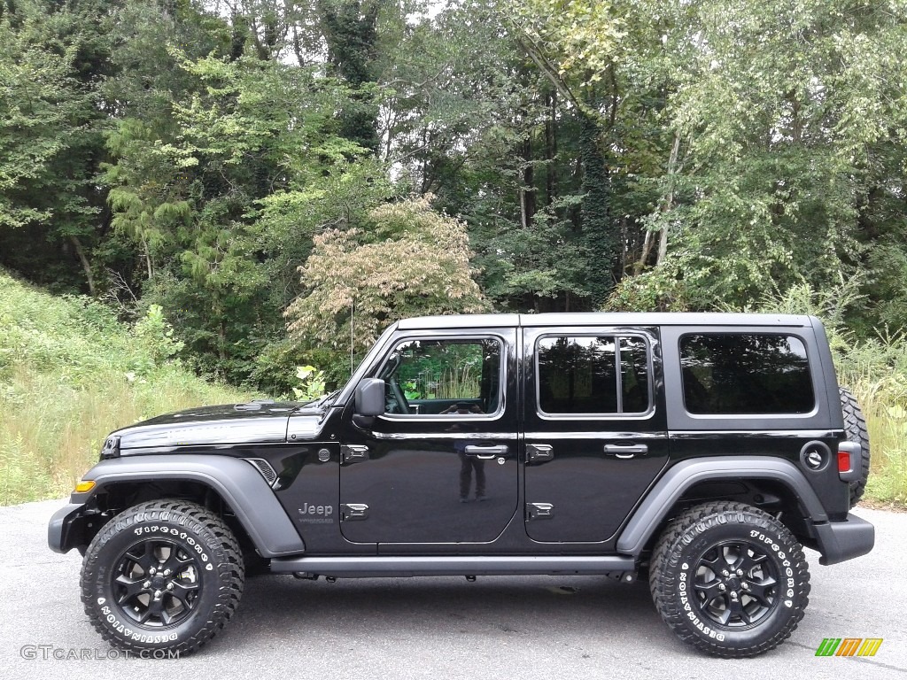 Black 2021 Jeep Wrangler Unlimited Willys 4x4 Exterior Photo #139670106
