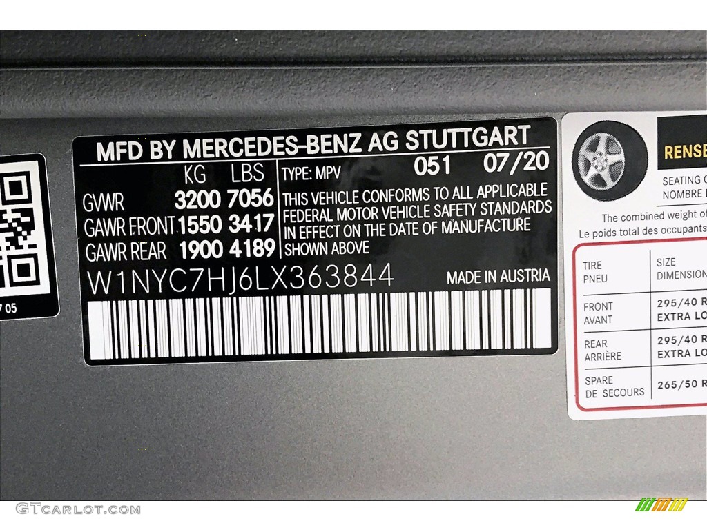 2020 G Color Code 051 for designo Platinum Magno (Matte) Photo #139672341