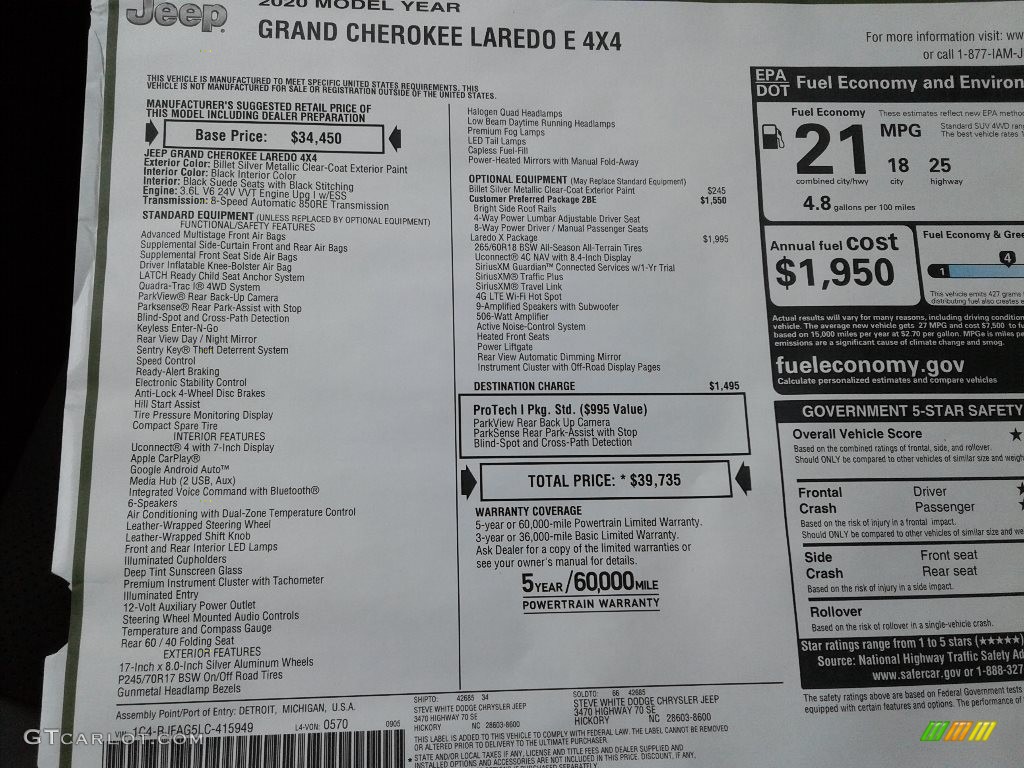 2020 Grand Cherokee Laredo E 4x4 - Billet Silver Metallic / Black photo #30