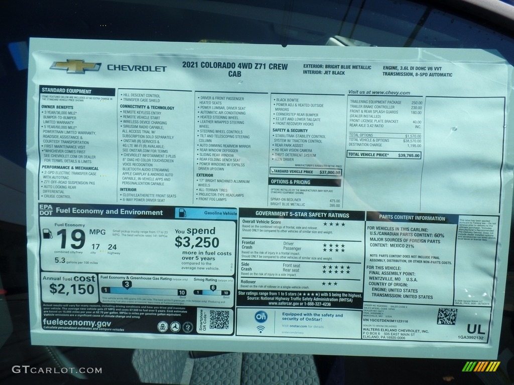 2021 Chevrolet Colorado Z71 Crew Cab 4x4 Window Sticker Photo #139674636