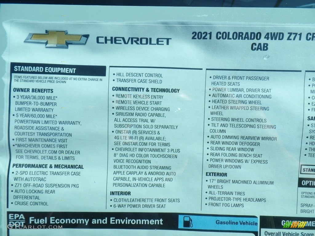 2021 Chevrolet Colorado Z71 Crew Cab 4x4 Window Sticker Photo #139674648