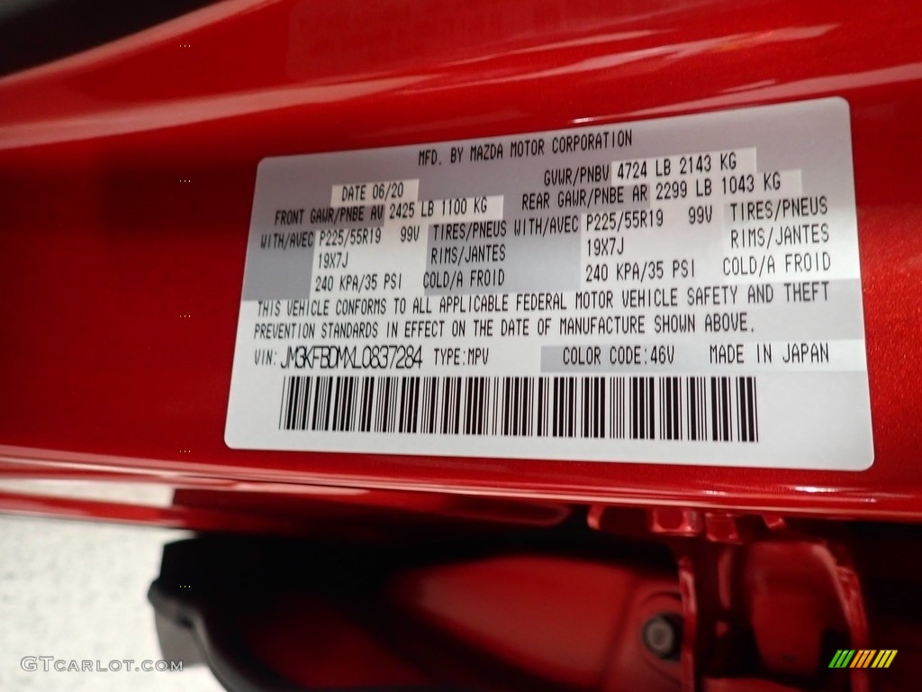 2020 CX-5 Color Code 46V for Soul Red Crystal Metallic Photo #139680619