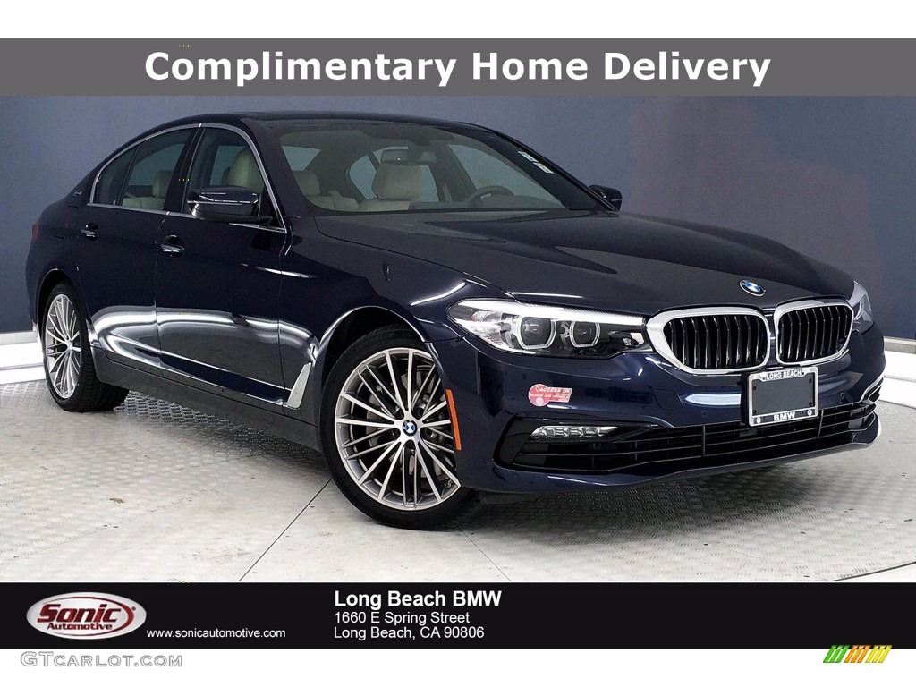 2018 5 Series 530e iPerfomance Sedan - Bluestone Metallic / Canberra Beige/Black photo #1