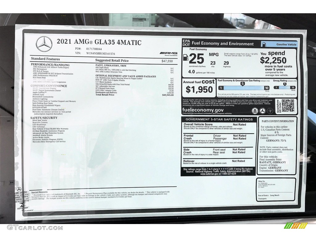 2021 Mercedes-Benz GLA 250 Window Sticker Photo #139683451