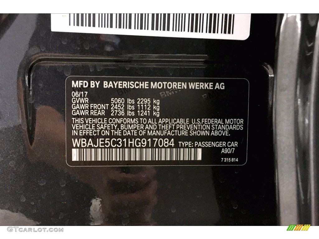 2017 5 Series 540i Sedan - Dark Graphite Metallic / Black photo #36