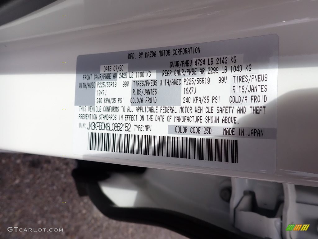 2020 CX-5 Color Code 25D for Snowflake White Pearl Photo #139721724