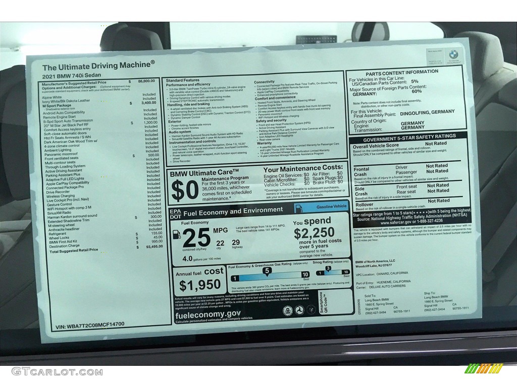 2021 7 Series 740i Sedan - Alpine White / Ivory White/Black photo #17