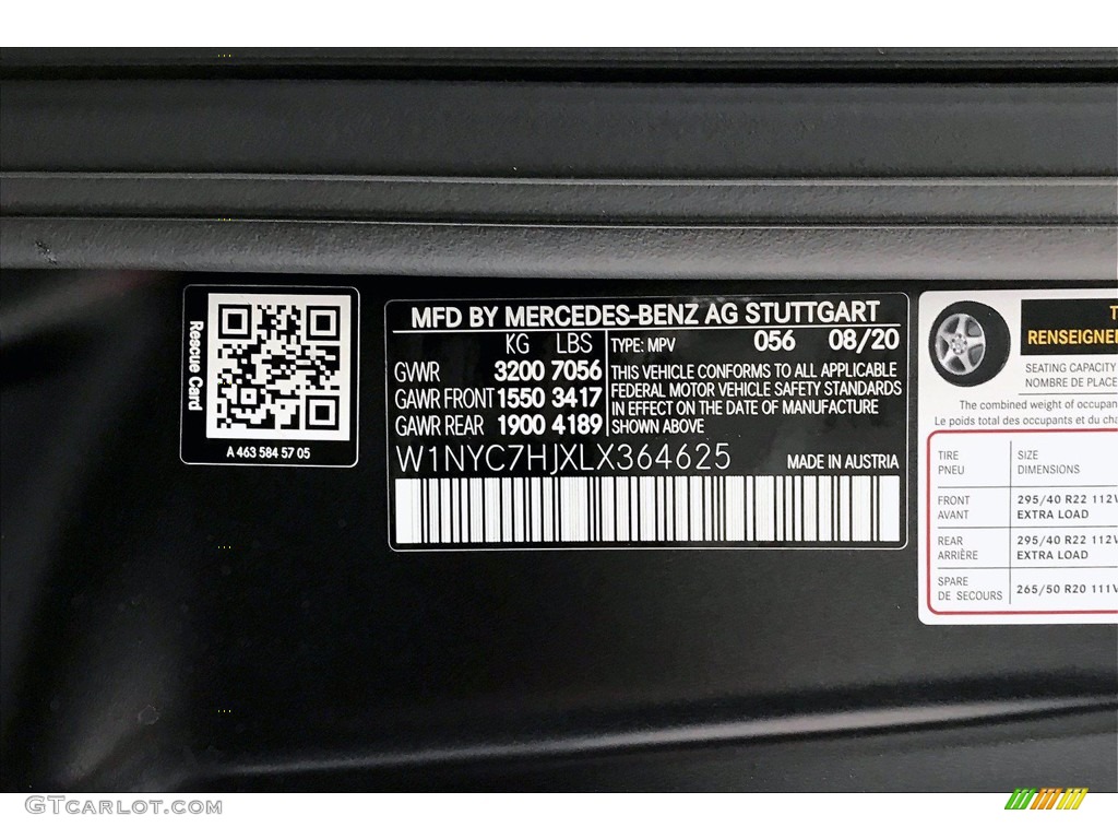 2020 G Color Code 056 for designo Night Black Magno (Matte) Photo #139734171