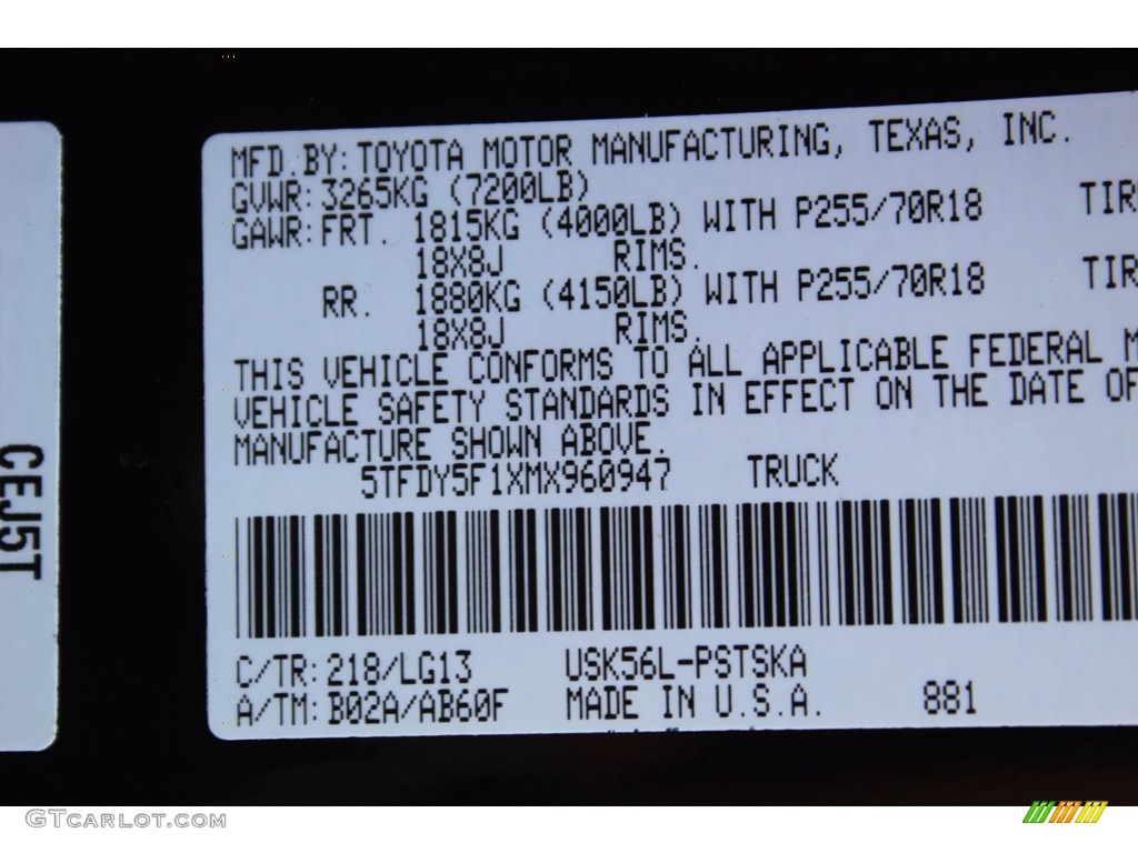 2021 Tundra Color Code 218 for Midnight Black Metallic Photo #139735623