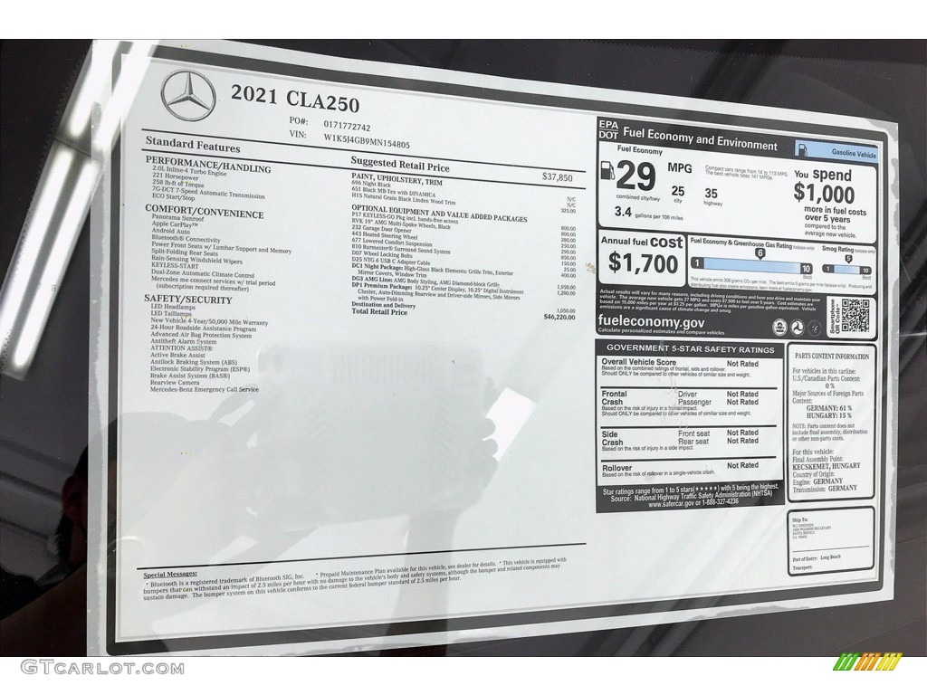 2021 Mercedes-Benz CLA 250 Coupe Window Sticker Photo #139750106