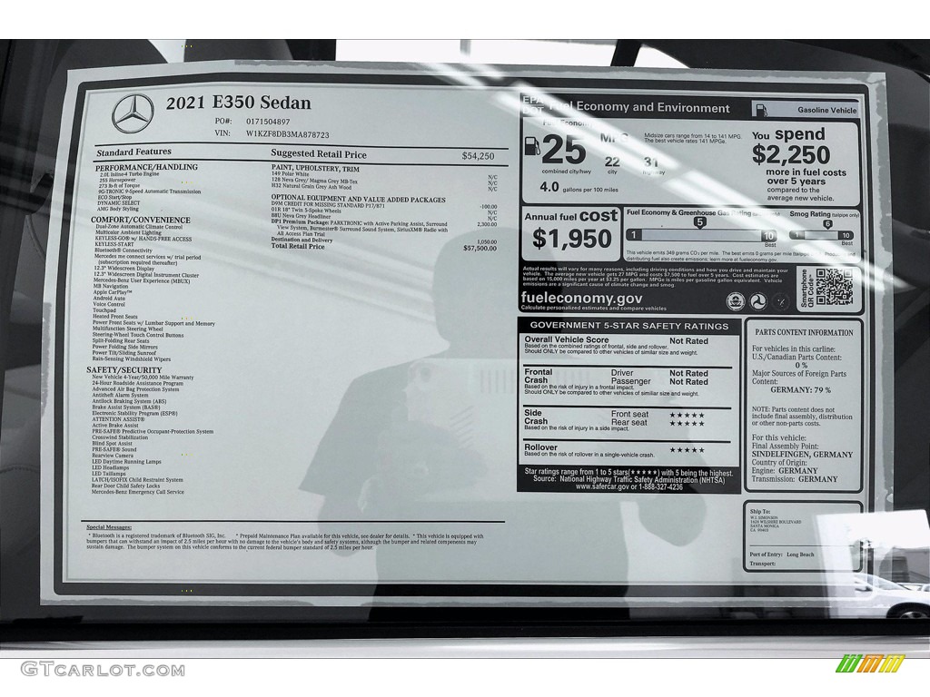 2021 Mercedes-Benz E 350 Sedan Window Sticker Photo #139750301