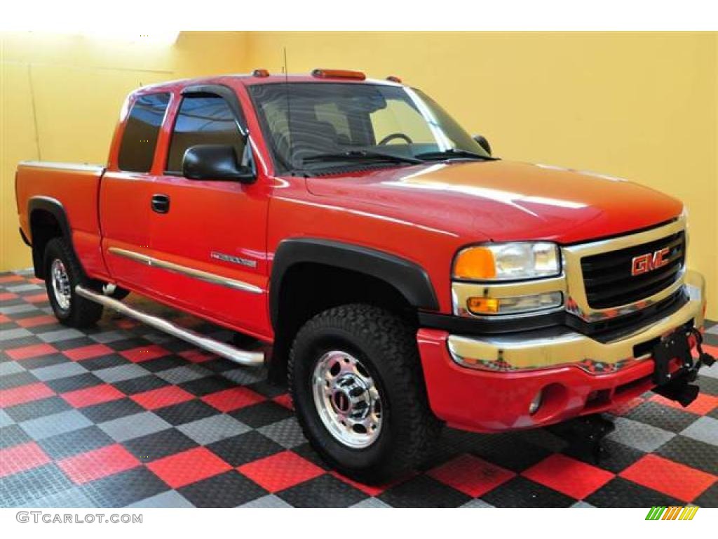 2003 Sierra 2500HD SLE Extended Cab 4x4 - Fire Red / Dark Pewter photo #1
