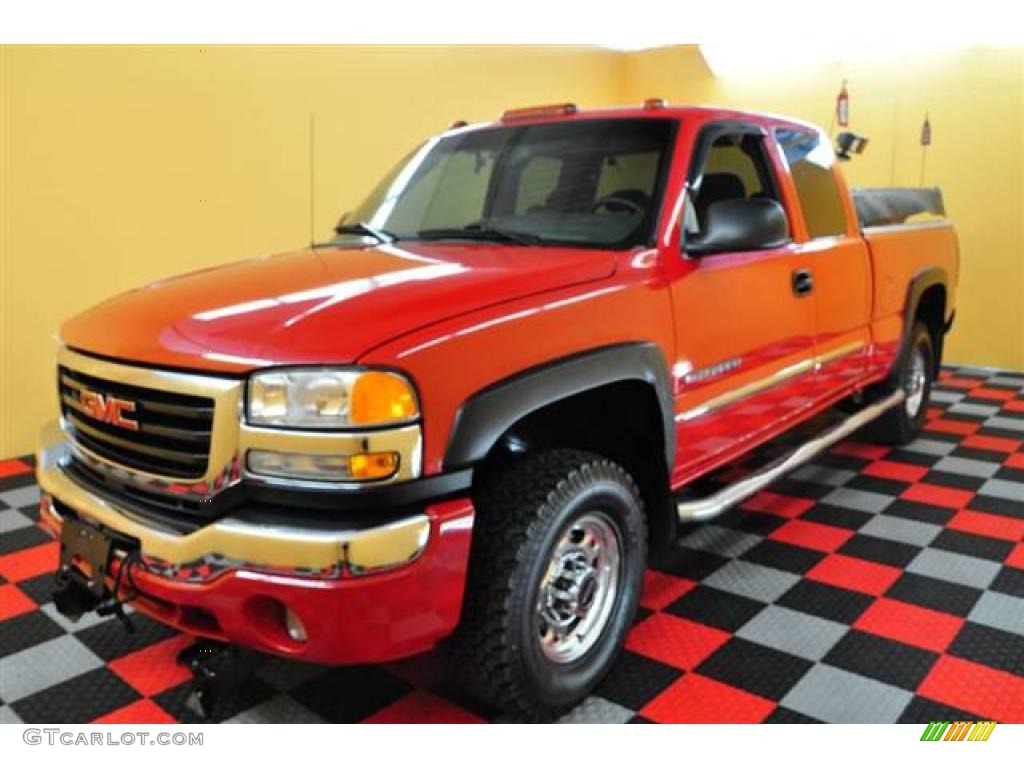 2003 Sierra 2500HD SLE Extended Cab 4x4 - Fire Red / Dark Pewter photo #3