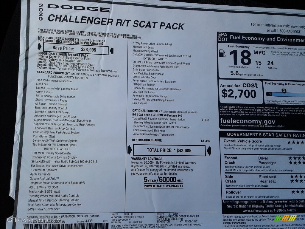 2020 Challenger R/T Scat Pack - Pitch Black / Black photo #25