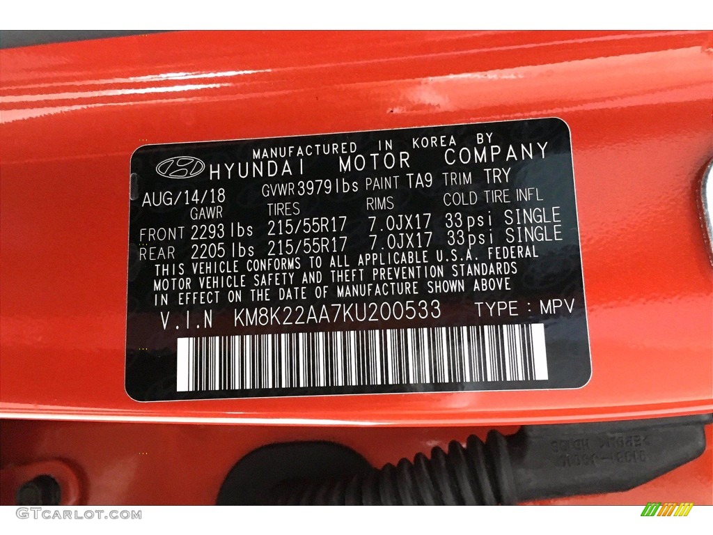 2019 Kona SEL - Sunset Orange / Black photo #35