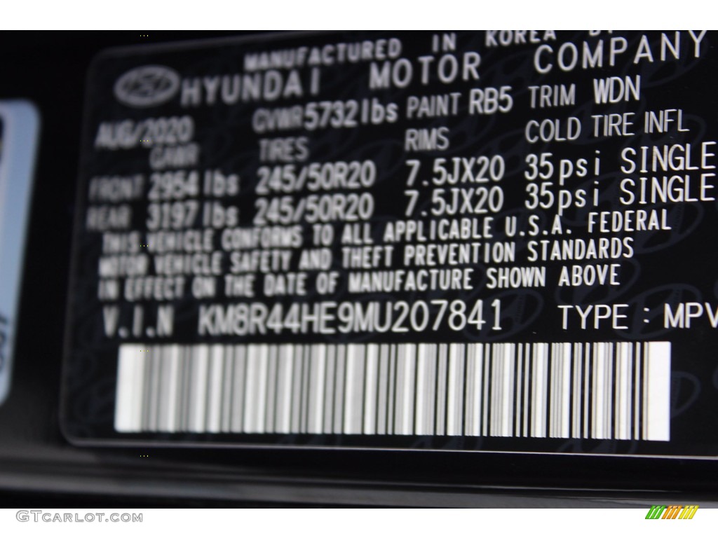 2021 Palisade Color Code RB5 for Becketts Black Photo #139760233