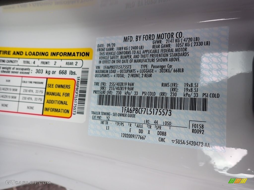 2020 Mustang Color Code YZ for Oxford White Photo #139765444
