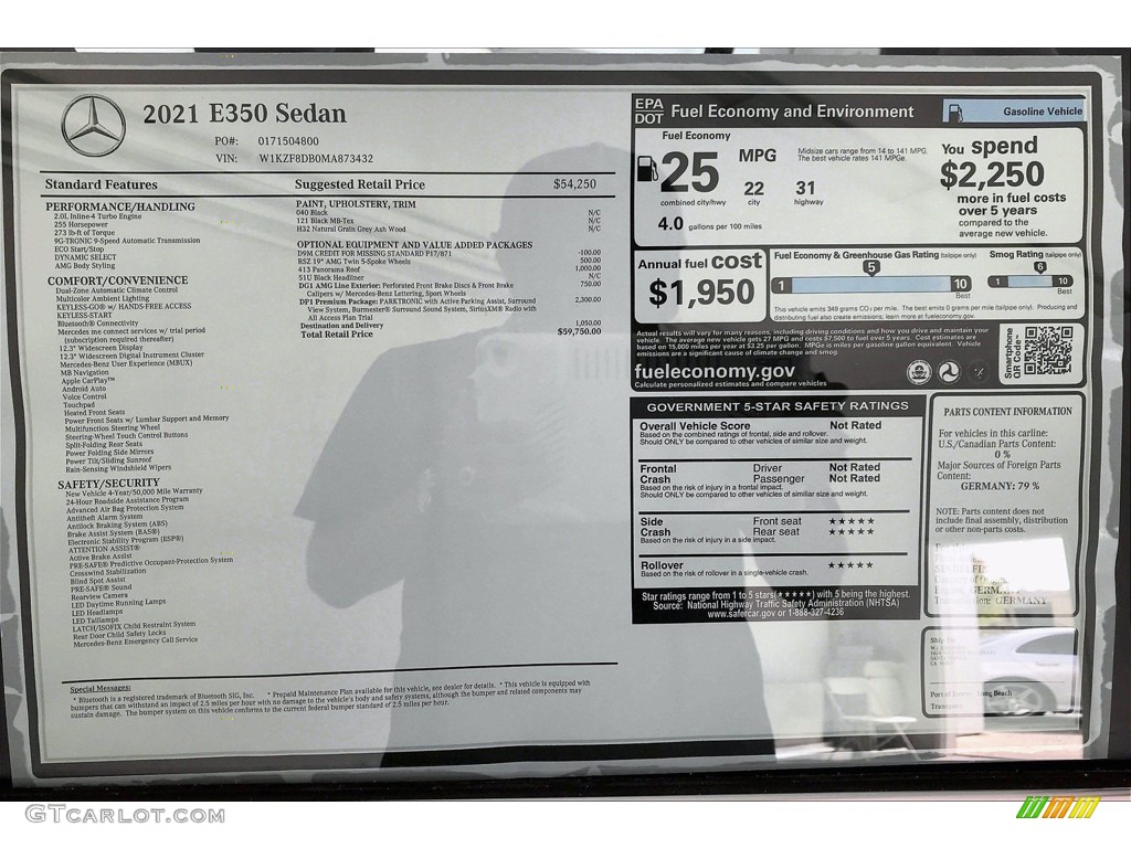 2021 Mercedes-Benz E 350 Sedan Window Sticker Photo #139772872