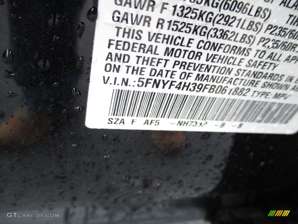 2015 Pilot SE 4WD - Crystal Black Pearl / Gray photo #19